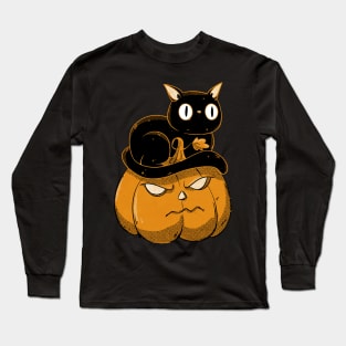 Black cat on halloween pumpkin Long Sleeve T-Shirt